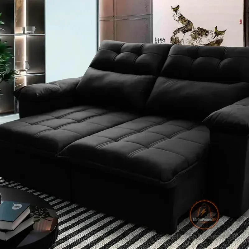 Sofá Retrátil Reclinável Verona 1,80m Preto Molas No Assento - King House