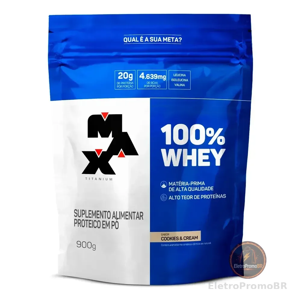 100% Whey 900g Refil Max Titanium Whey Concentrado Sabor Cookies & Cream