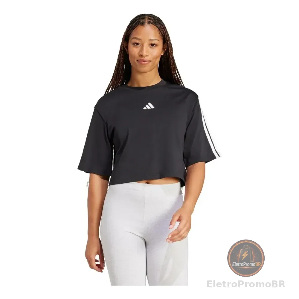 Essentials Camiseta Solta De Algodão Três Listras adidas Preto G