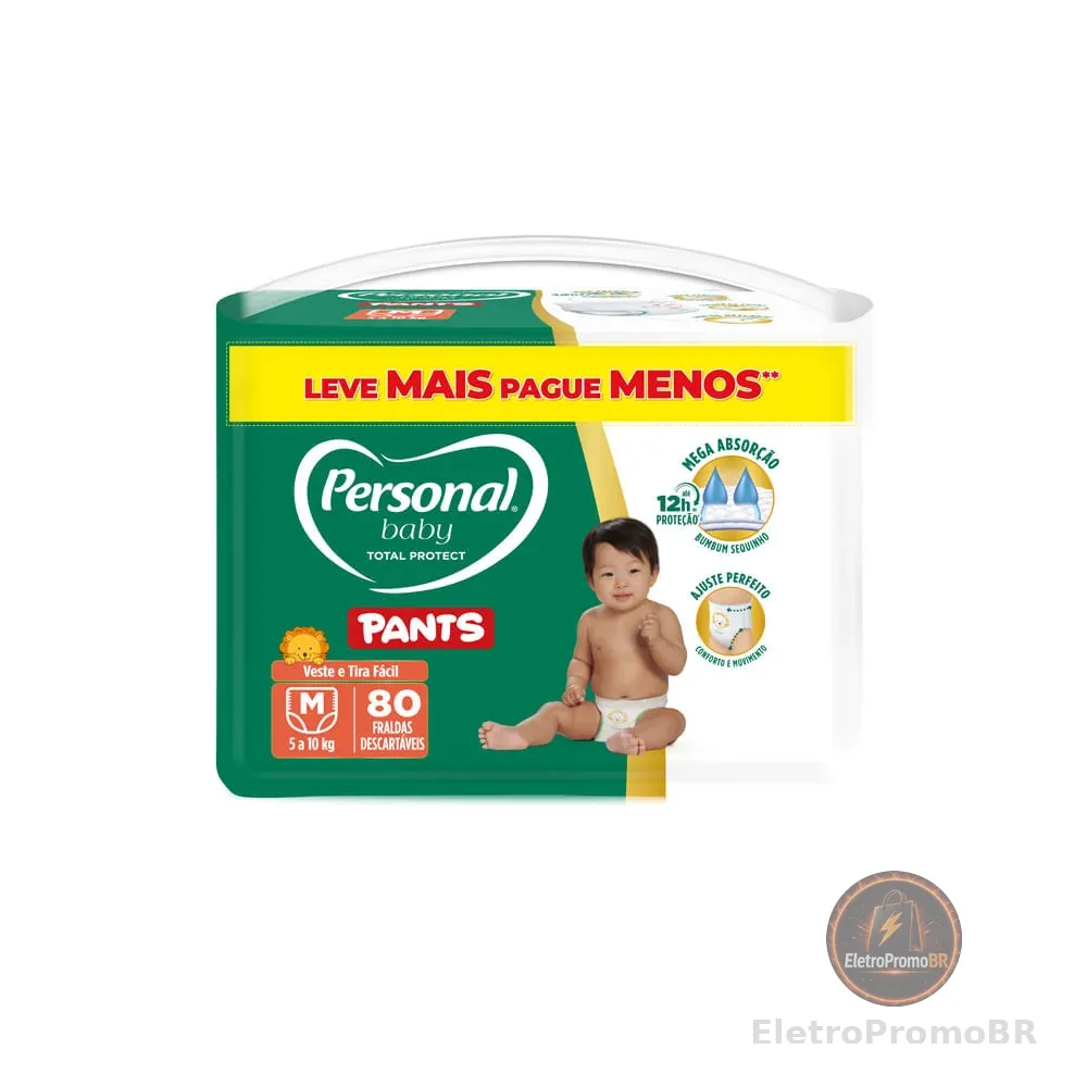 Fralda Personal Baby Total Protect Pants M com 80 Unidades Leve Mais Pague Menos