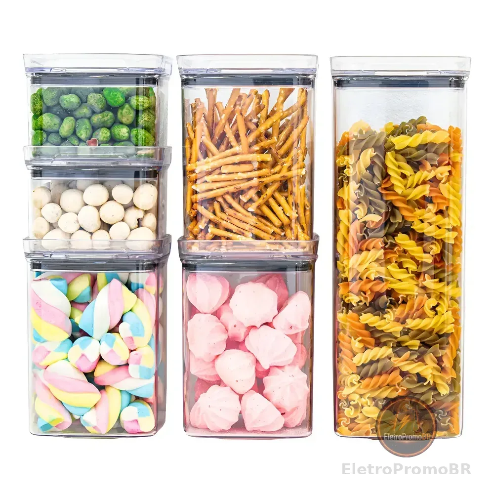 Kit 6 Potes Herméticos Quadrados Amobox 500ml 1000ml 2200ml