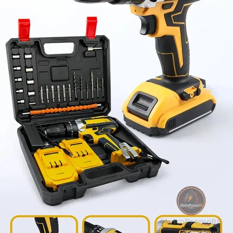 Furadeira Parafusadeira A Bateria Com 2 Baterias E Maleta De Acessórios Mackie Amarelo 127/220v