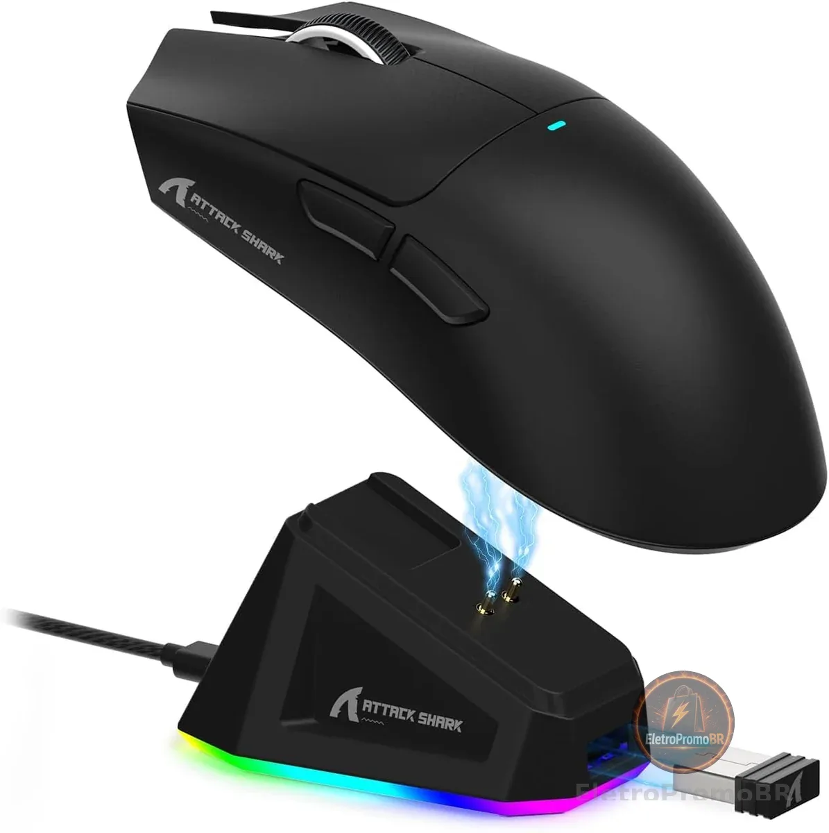 Mouse Gamer ATTACK SHARK X11 Sem Fio Tri-Mode (2.4G/Bluetooth/USB) Com Base RGB – Ergonômico, Alta Precisão (Preto)
