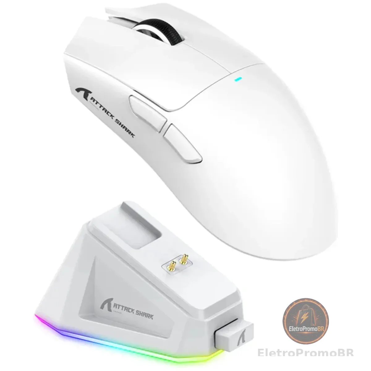 Mouse Gamer Attack Shark X11 – Ultra-leve (62 g), Tri-modo (2.4G/USB-C/BT), Compatível com PC, Notebook e Consoles + Dock de Carregamento RGB (Branco)