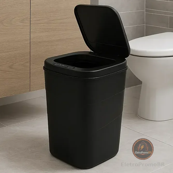 Lixeira Antiodor Com Sensor Inteligente Abre Fácil Cesto 17l Preto