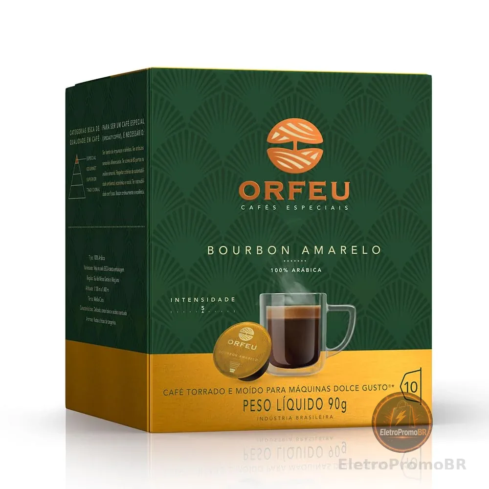 Orfeu Café Amarelo Bourbon 10 Cápsulas Compatível com Dolce Gusto®, 100% Arabica, Torra Média-Clara, 90g