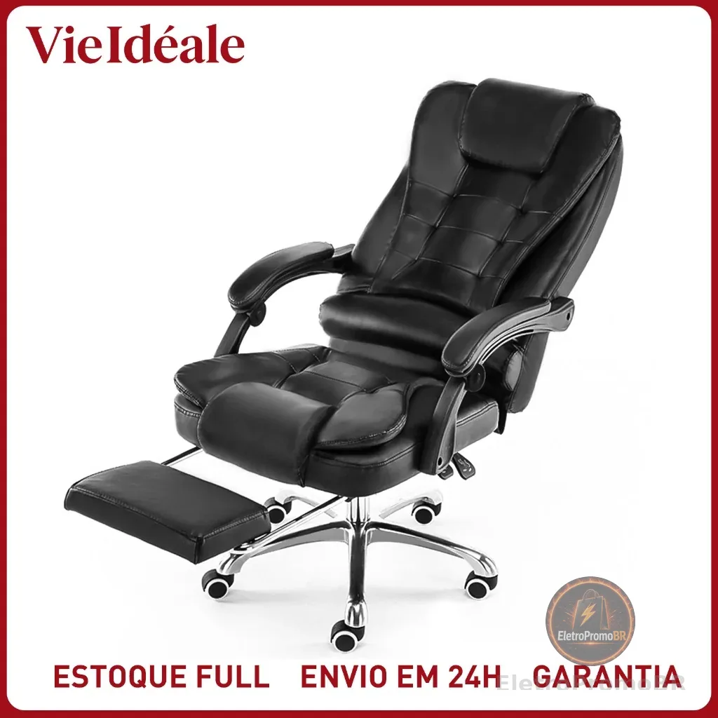 Cadeira De Escritorio Presidente Ergonomica Apoio Para Pés preto