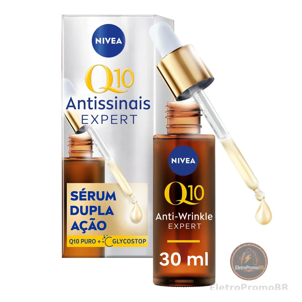 NIVEA Q10 Sérum Antissinais Expert Dupla Ação 30ml, Previne e Reduz Rugas, Renova a Pele, Tecnologia Glycostop, Hidratação Profunda