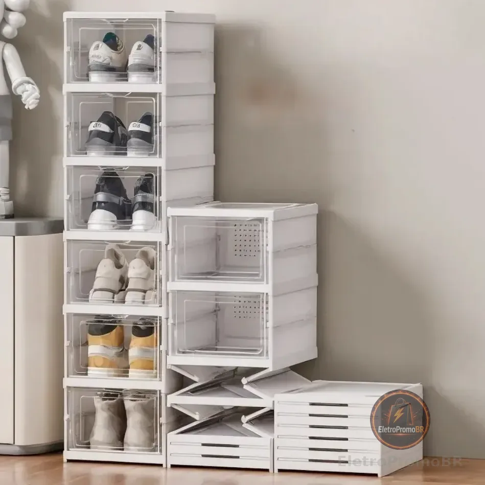Sapateira Vertical Empilhável 6 Pares Organizador De Calçados Modular Branco Caixa De Tênis Fácil Montagem