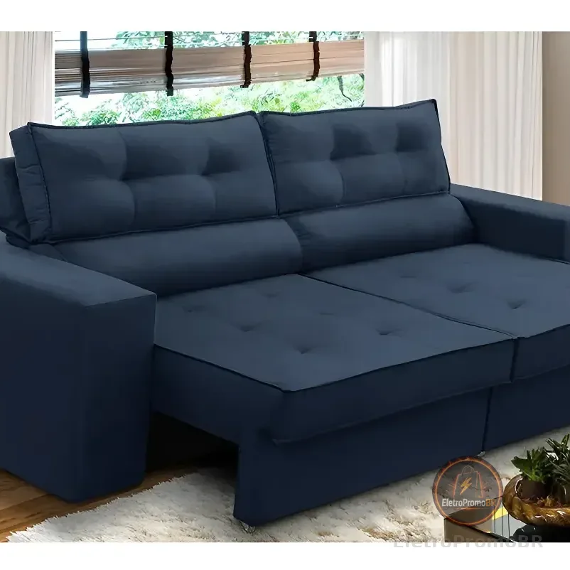 Sofá Retrátil E Reclinável 2 Lugares 1,90m Com Molas Mirela Suede Azul Adonai Estofados