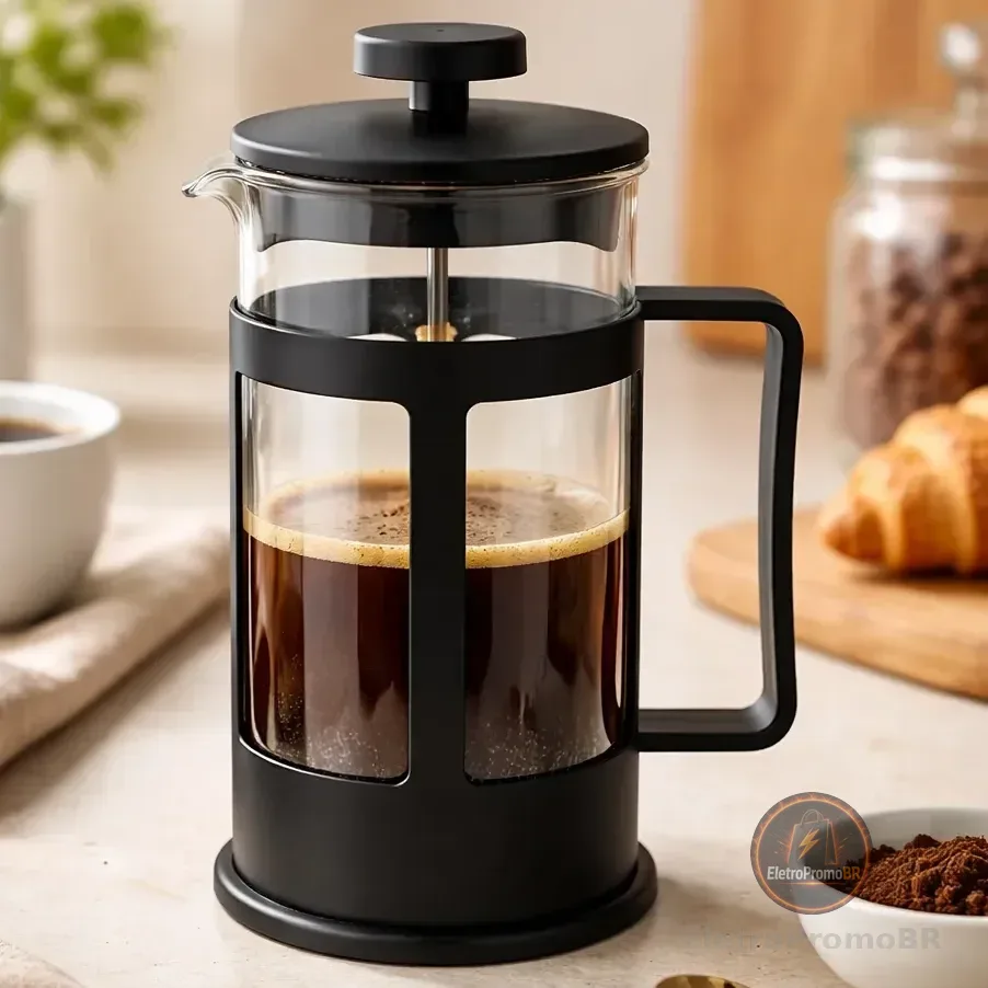 Cafeteira Prensa Francesa Café Expresso Leite Cremoso Preto