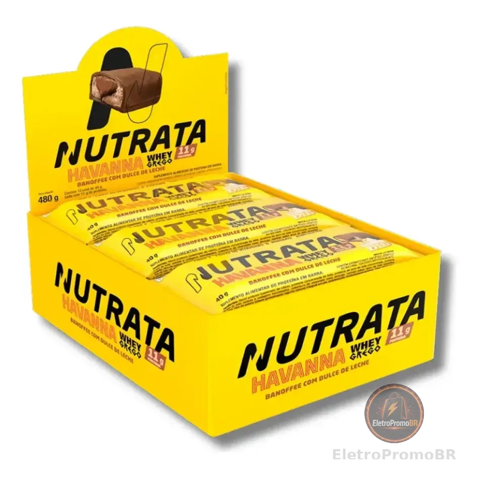 Caixa 12un Grego Bar Havanna 40g - Barra De Proteína Nutrata Banoffee E Doce De Leite