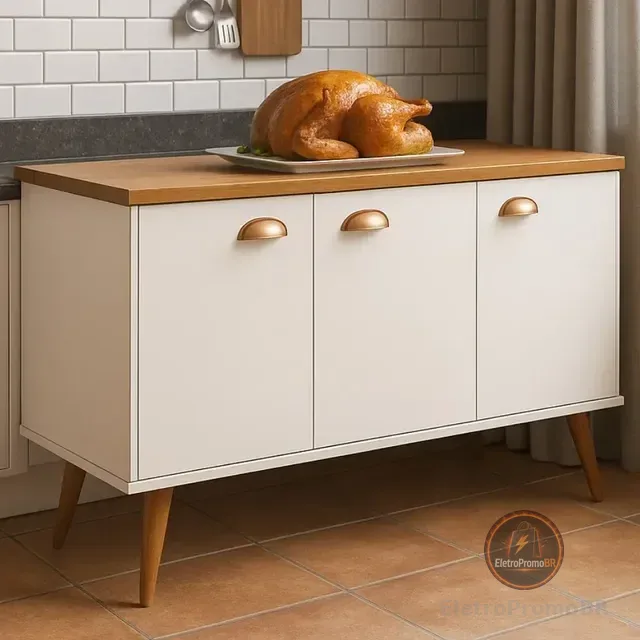 Buffet Balcão Armário Cozinha Estilo Vintage P/ Microondas