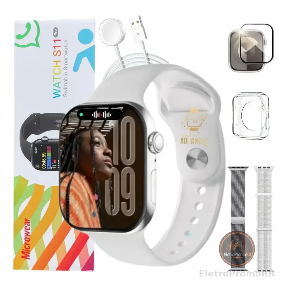 Smartwatch Microwear S11 Pro Amoled 47mm Gps Nfc Whatsapp Prata Smartwatch Advanced Pro Prateado Lisa Branco