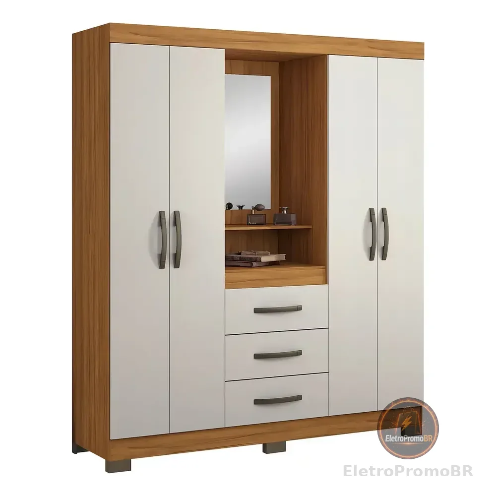 Guarda-roupa Notavel Nt 5015 Nt 5015 Cor Freijó/off White De Mdf Com 4 Portas Articuladas