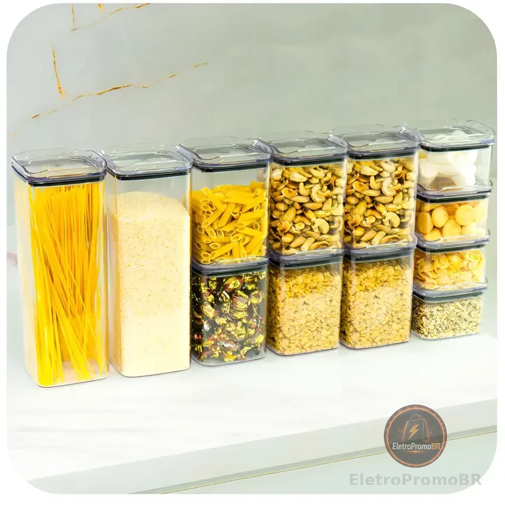 Kit 12 Potes Herméticos Porta Mantimentos Quadrado Cozinha Cor Transparente