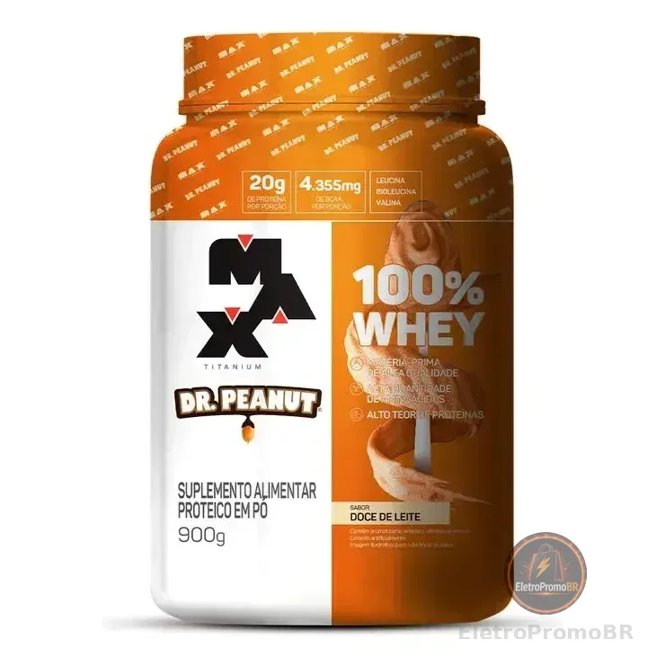 Whey Dr Peanut 100% Concentrado 900g - Max Titanium Sabor Doce De Leite