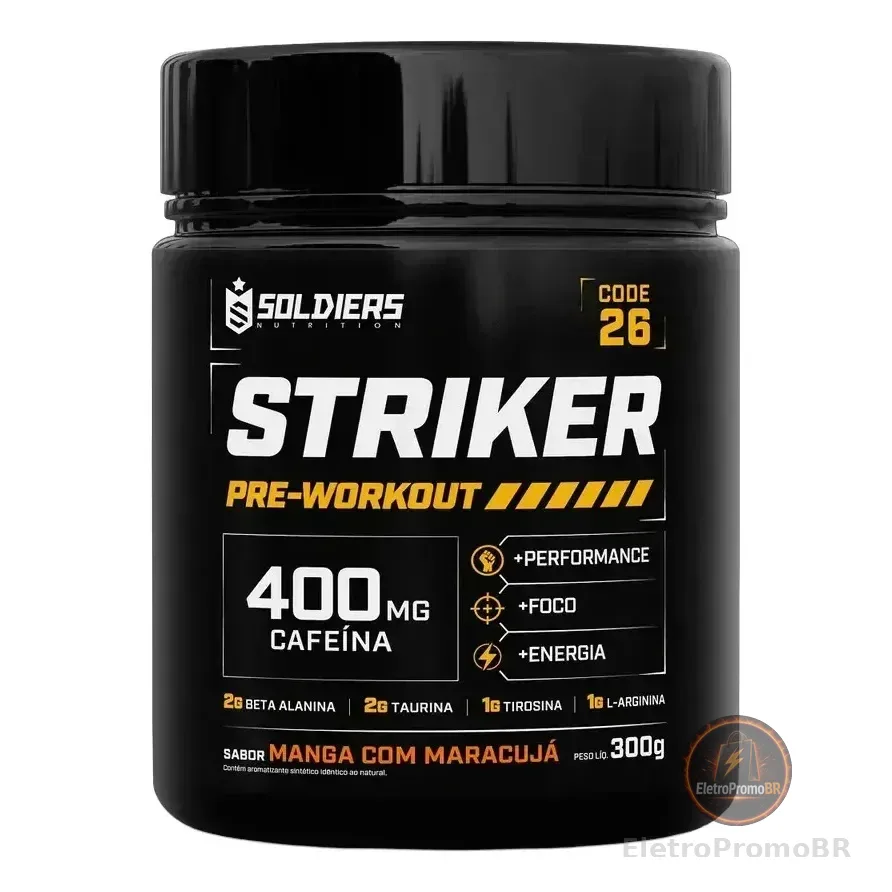 Striker Pré-treino Suplemento Alimentar Em Pó Cafeína 400mg Manga C/ Maracujá 300g 20 Doses - Soldiers Nutrition Manga Com Maracujá