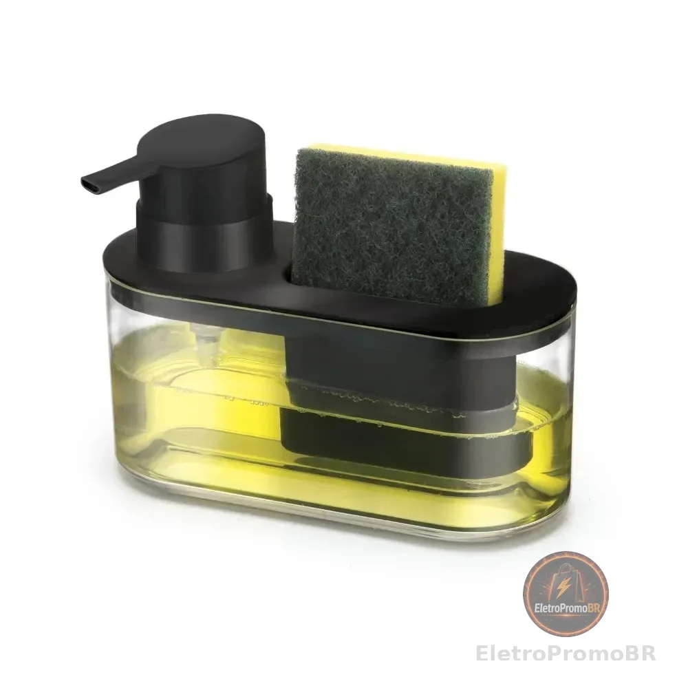 Dispenser Detergente Suporte Para Esponja Bucha 500ml Preto Porta Detergente De Pia Cozinha Arthi