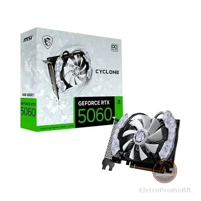 Placa de Vídeo MSI RTX 5060 Cyclone OC NVIDIA GeForce, 8GB, GDDR7, 128-bit - 912-V812-205