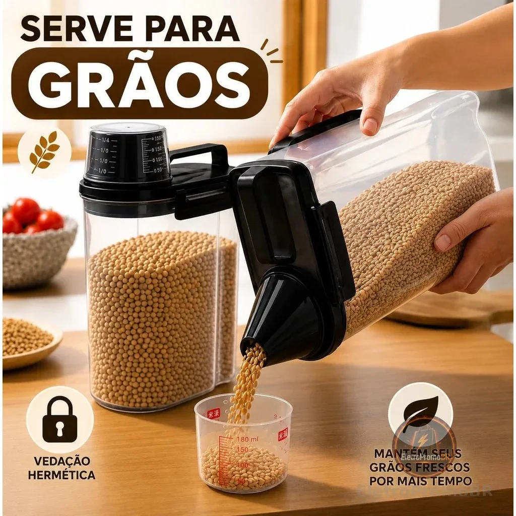 Pote Hermético 2.5L Com Copo Medidor Bico Dosador Cozinha Mantimentos Lavanderia Multiuso Organizado