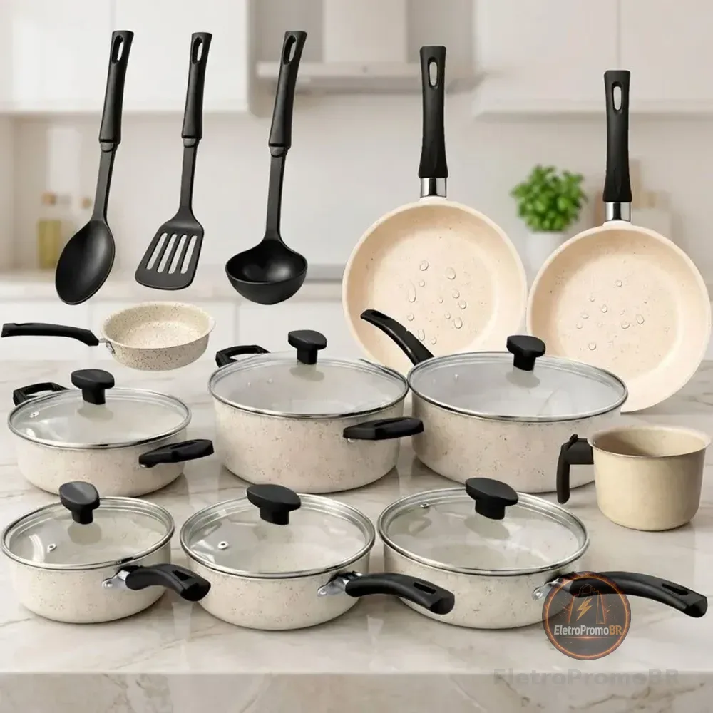 Jogo De Panelas 13 Peças Antiaderente Kit Cozinha Completa Marfim Bianco Vanilla