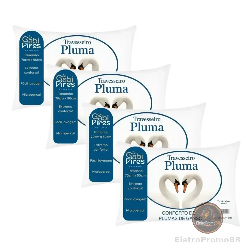 4 Travesseiro Percal 200 Fios Pluma Ganso Sintetica La Plume Branco