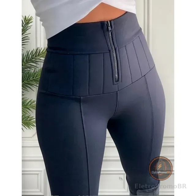 Calça Lipo Super Power Modeladora Cintura Alta C/ Zíper Fake