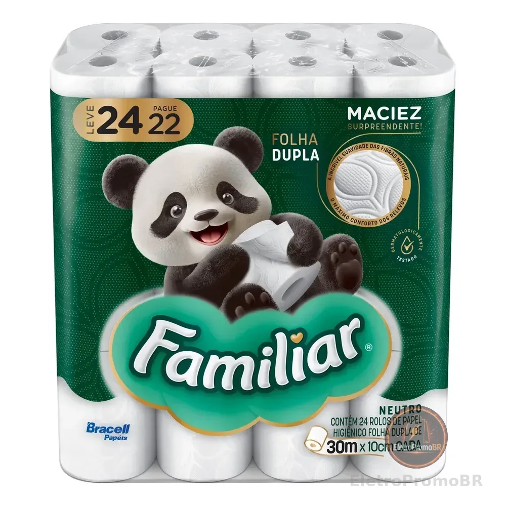 Papel Higiênico Familiar Folha Dupla 24 Rolos