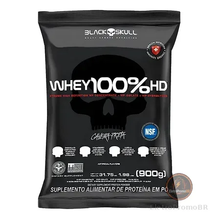 Whey 100% Hd Refil Black Skull - 900g (wpc, Wpi E Wph) Sabor Morango