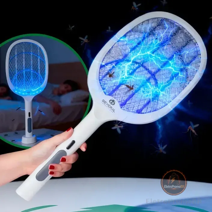 Raquete Elétrica Several Importados Recarregável Mata Pernilongos Mosquitos E Atrai Com Iluminação Uv Branco 127/220v