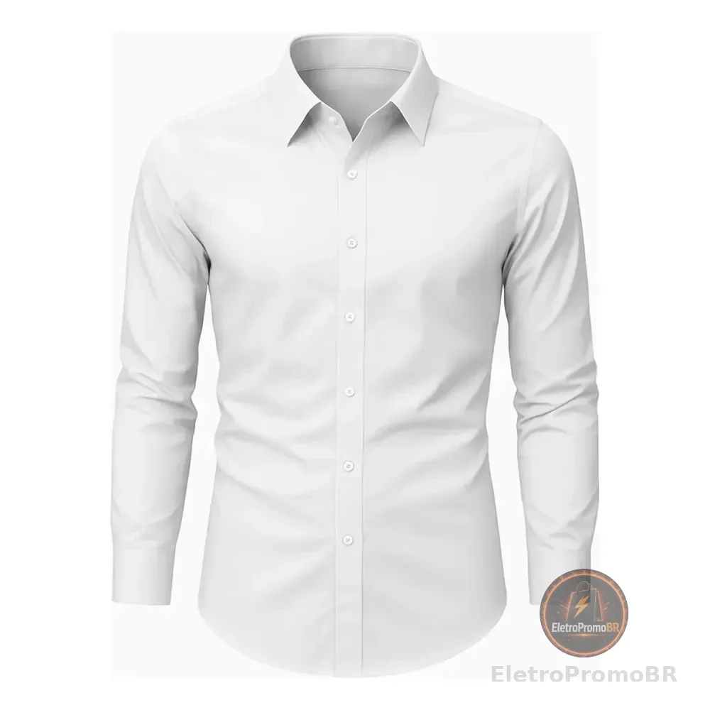 Camisa Social Masculina Slim Fit Premium Passa Facil Branco Liso M
