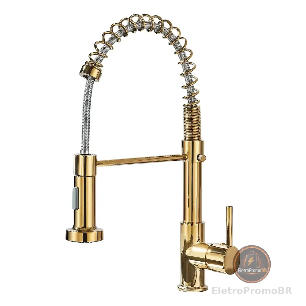 360° Torneira Cozinha Gourmet Misturador Ducha Duo Spray Dourado