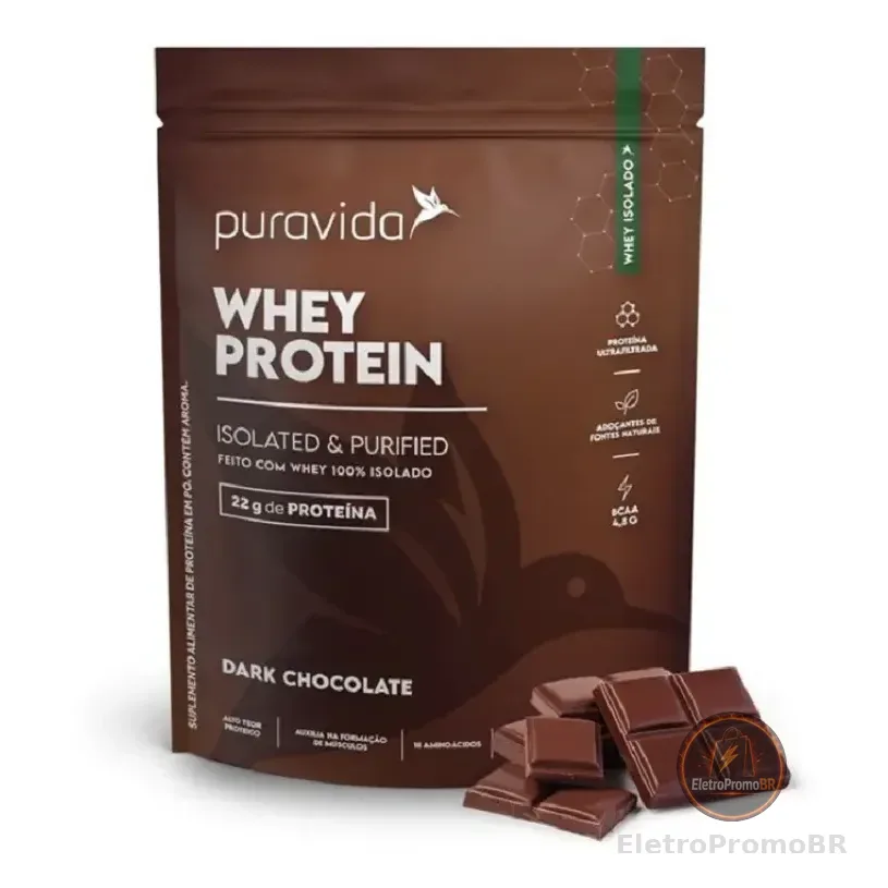 Whey Protein Isolado Dark Chocolate 450g Puravida Chocolate Amargo
