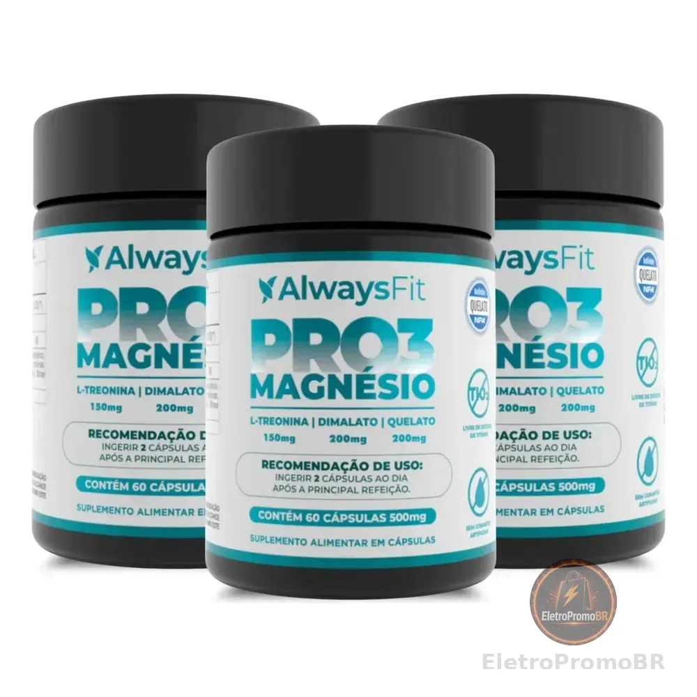 Pro3magnésio Always Fit Kit 3 Magnésio L-treonina Quelato Dimalato 60 Cápsulas Sem Sabor