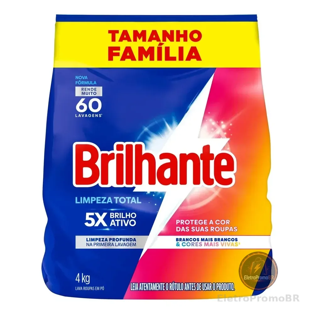 Lava Roupas em Pó Brilhante Limpeza Total 4 kg