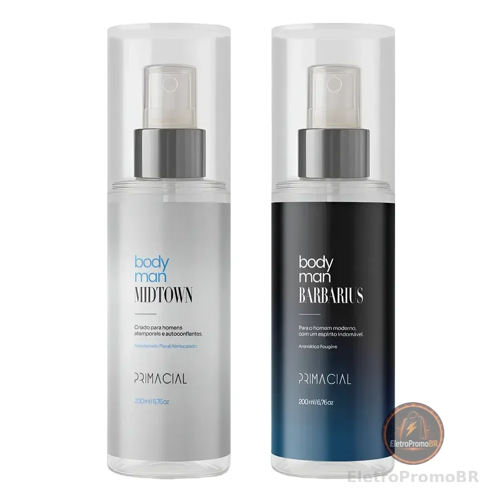 Kit Body Splash Masculino Barbarius E Midtown 200ml - Primacial Perfume Fresco Amadeirado