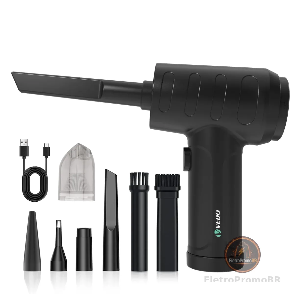 Soprador de Ar para PC, Aspirador de Pó Sem Fio Portátil Limpeza de Carro Escritório Automotiva Multifuncional Bateria Alta Capacidade Motor 6000mha Recarregável USB Vacuum Cleaner (kit 1)
