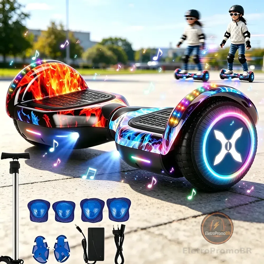 Skate Hoverboard Elétrico Led Light Com Bluetooth E Alça Gelo E Fogo