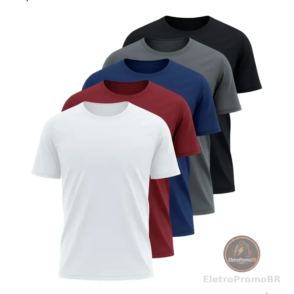 Kit 5 Camisetas Básicas Masculina Dry Fit Lisa Tradicional  Variado M