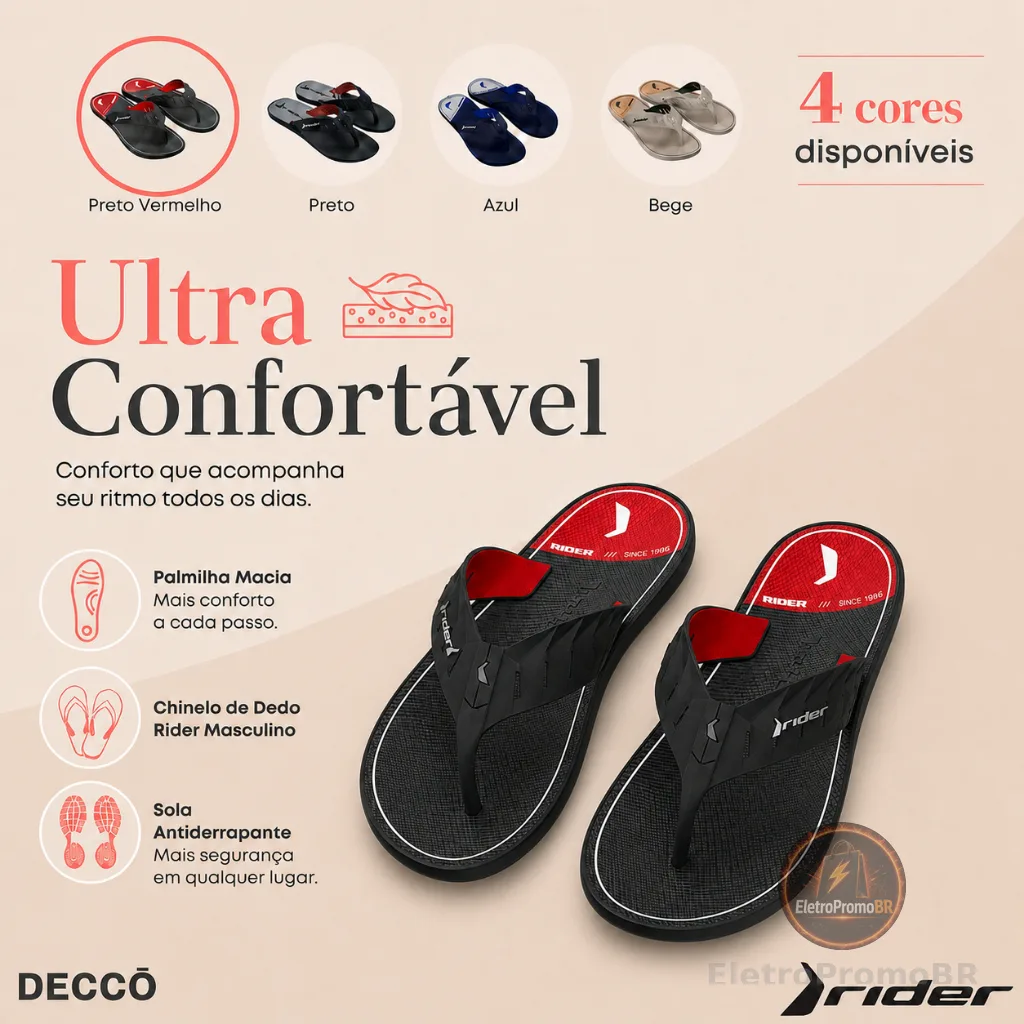 Chinelo de Dedo Street Duo Plus Masculino Rider Sola Antiderrapante Para Uso Diario
