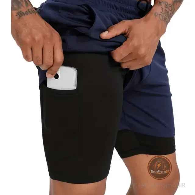 Bermuda 2 Em 1 Short Duplo Com 2 Bolso Laterais E 1 Interno