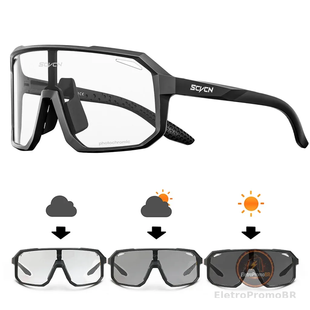 Óculos de Ciclismo Fotocromáticos SCVCN, Óculos de Sol Esportivos Fashion para Uso Externo