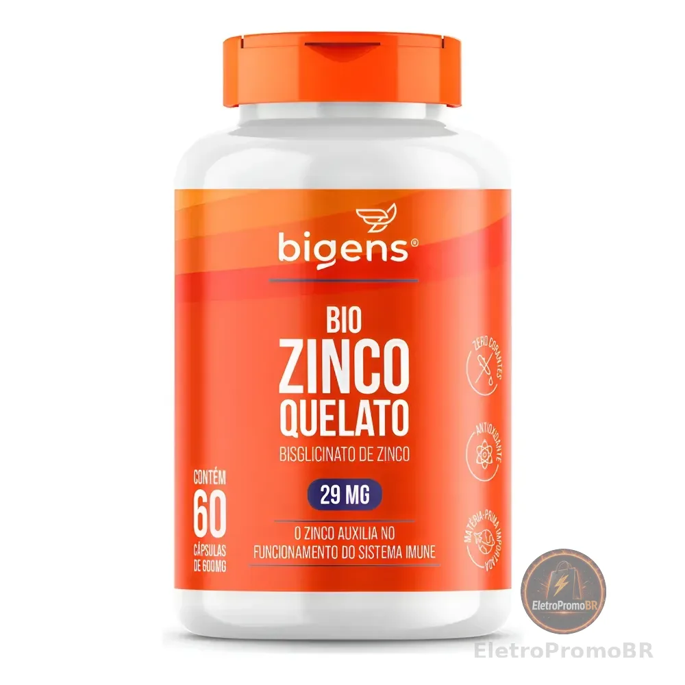 Zinco Quelato 29mg, Quelado, 60 Cáps, Bigens, Full Sem Sabor