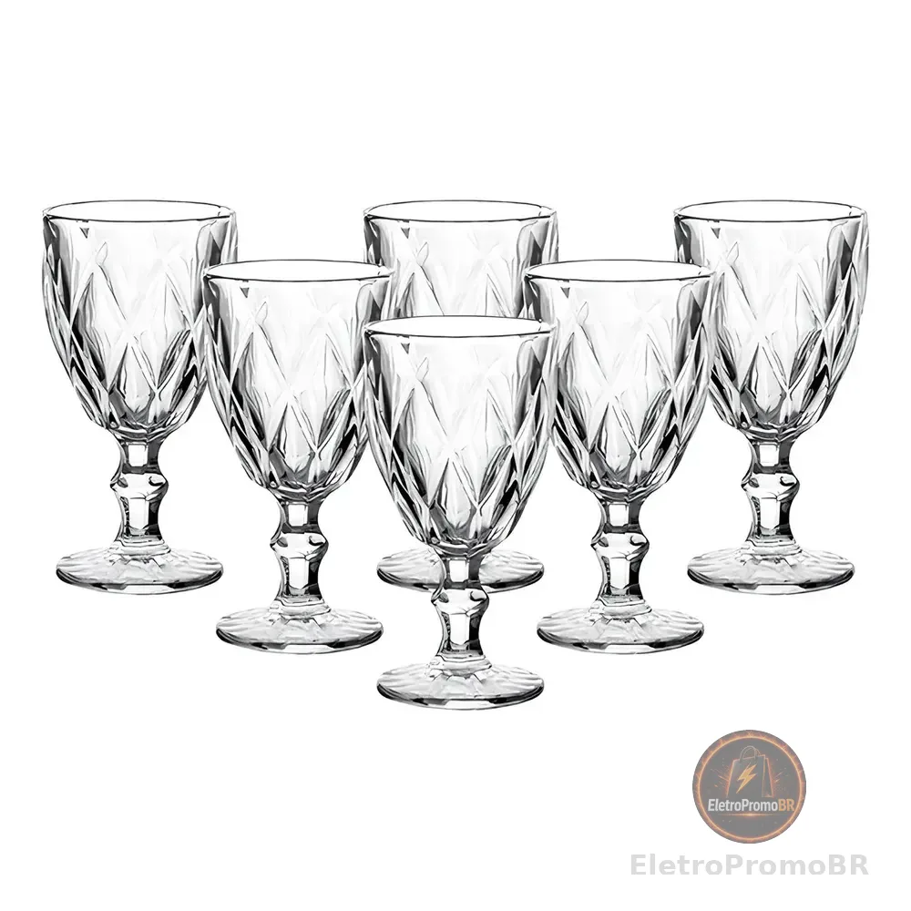 Jogo De Taças De Vidro Diamante Com 6 Peças De 340 Ml Linha Premium