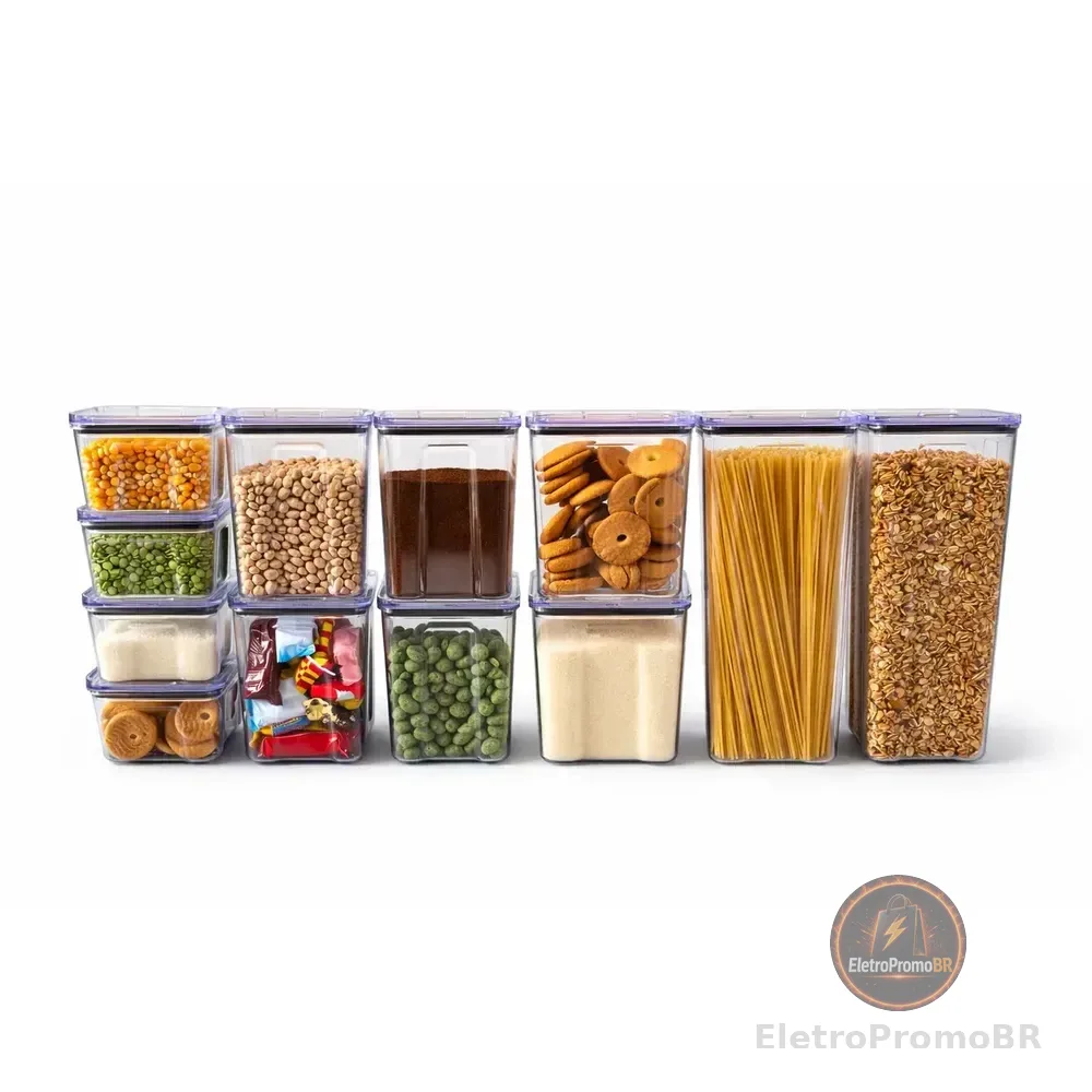 Kit 12 Pote Herméticos Empilháveis Porta Mantimento Cozinha Rebirth