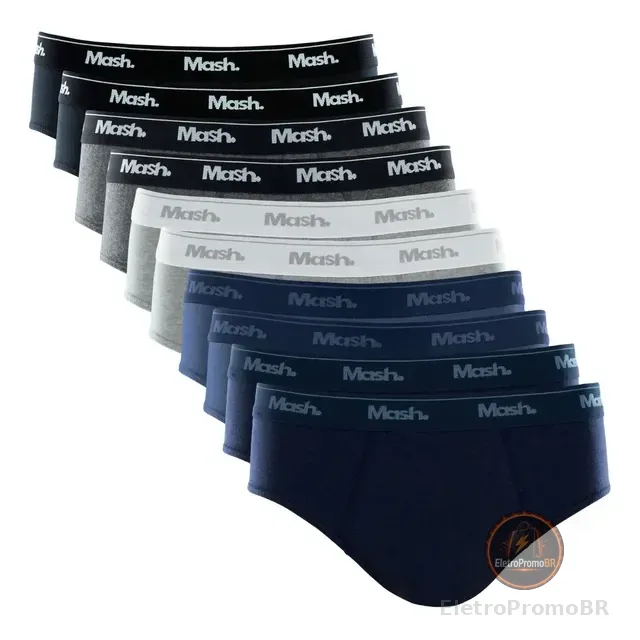 Kit Com 10 Cuecas Slip Mash Básica Masculina Algodão