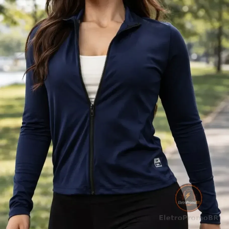 Blusa Casaquinho Jaqueta Corta Vento Fit Academia Feminina Azul-marinho G