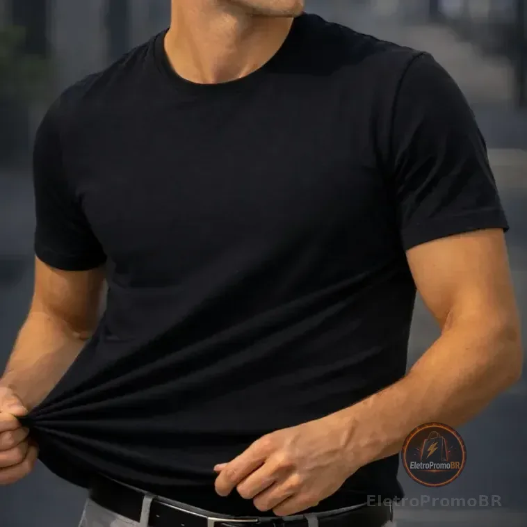 Camiseta Basica Modal Masculina Algodão Malha Peruana Preto Sem Estampa Gg Liso