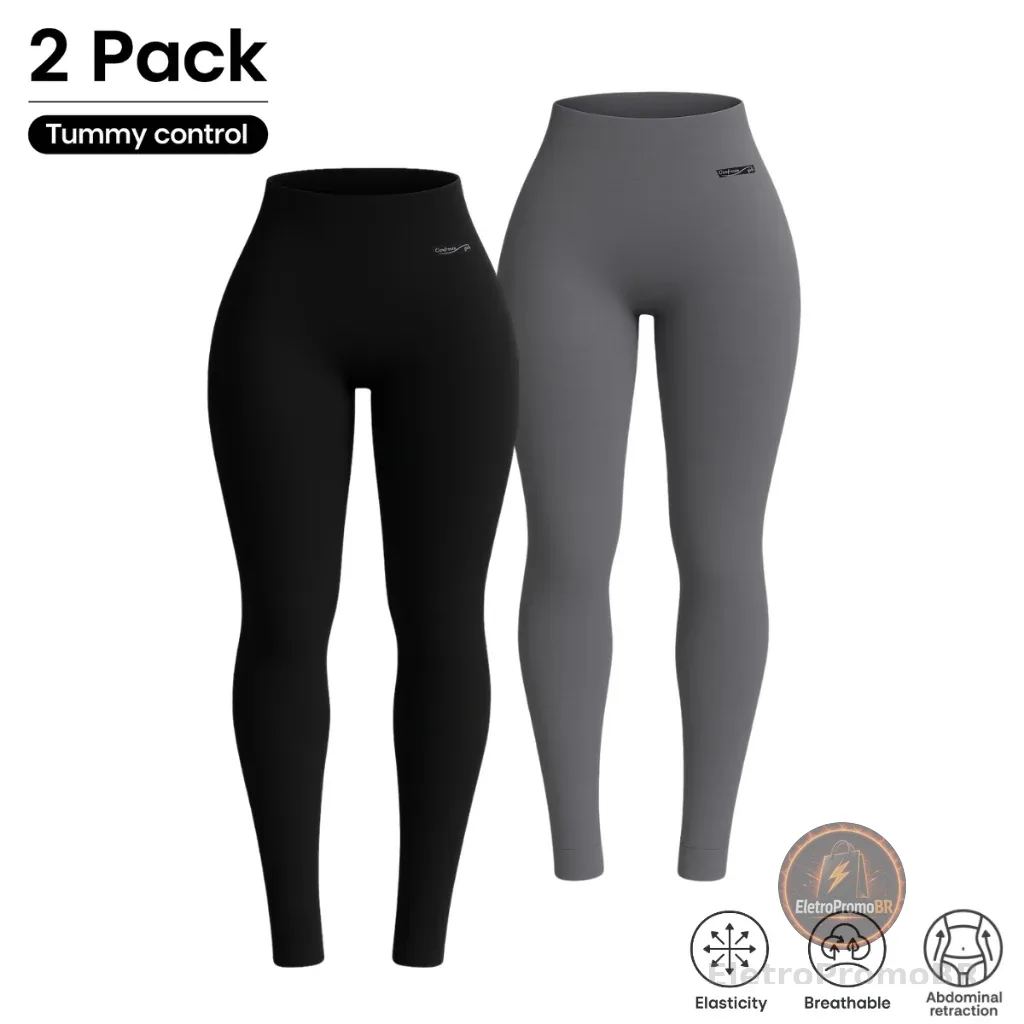 Kit 2 Calças Leggings Cintura Alta e Modeladora Feminina